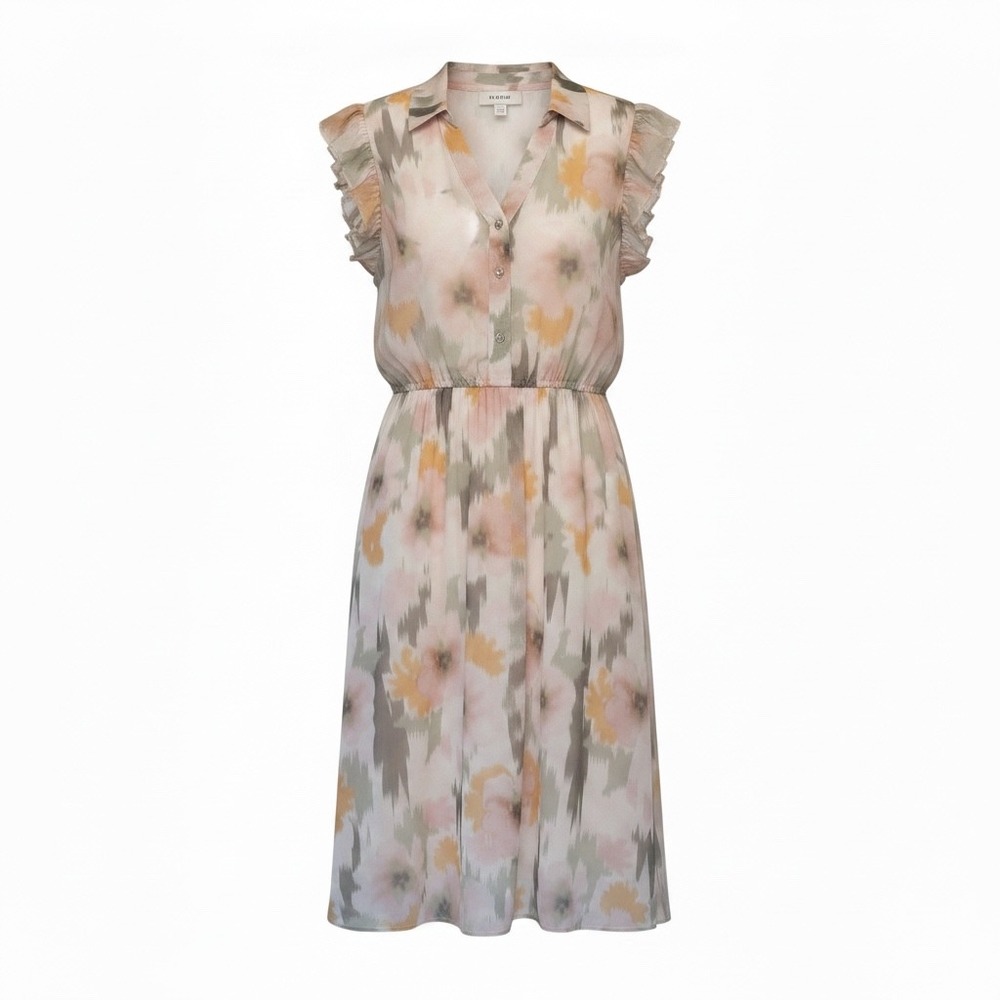 Steve Madden Womens Medium Floral Ruffle Sleeve Button Front Spring Midi Dress